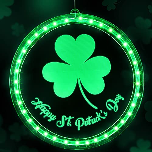 Enhon St. Patrick's Day Klee Fenster Licht Dekoration, Hintergrund Dekorative St. Patrick Grünes Licht für Fenster Pfad Terrasse Schlafzimmer Party Feiertag Wand Dekor (Klee Stil) Cover