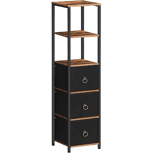 HOOBRO Bathroom Floor Cabinet, Bathroom Organizer and Storage Rack Stand, 3 Drawers Free-Standing Cabinet for Bathroom, Living Room, Rustic Brown and Black BF140CW01