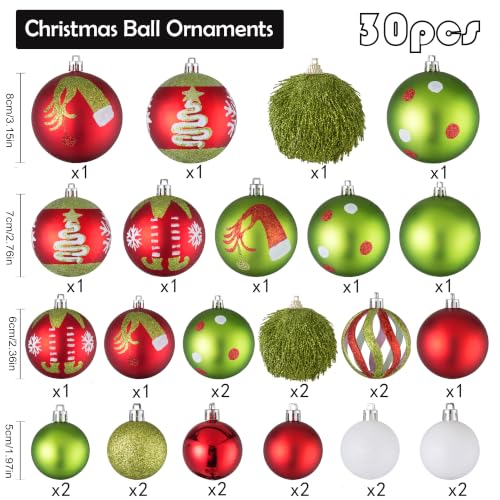 30pcs Christmas Balls Ornaments - Red and Lime Green Shatterproof Christmas Ornaments Set Glittering Hanging Xmas Tree Decorations for Home Indoor Holiday Party Decor - image 2