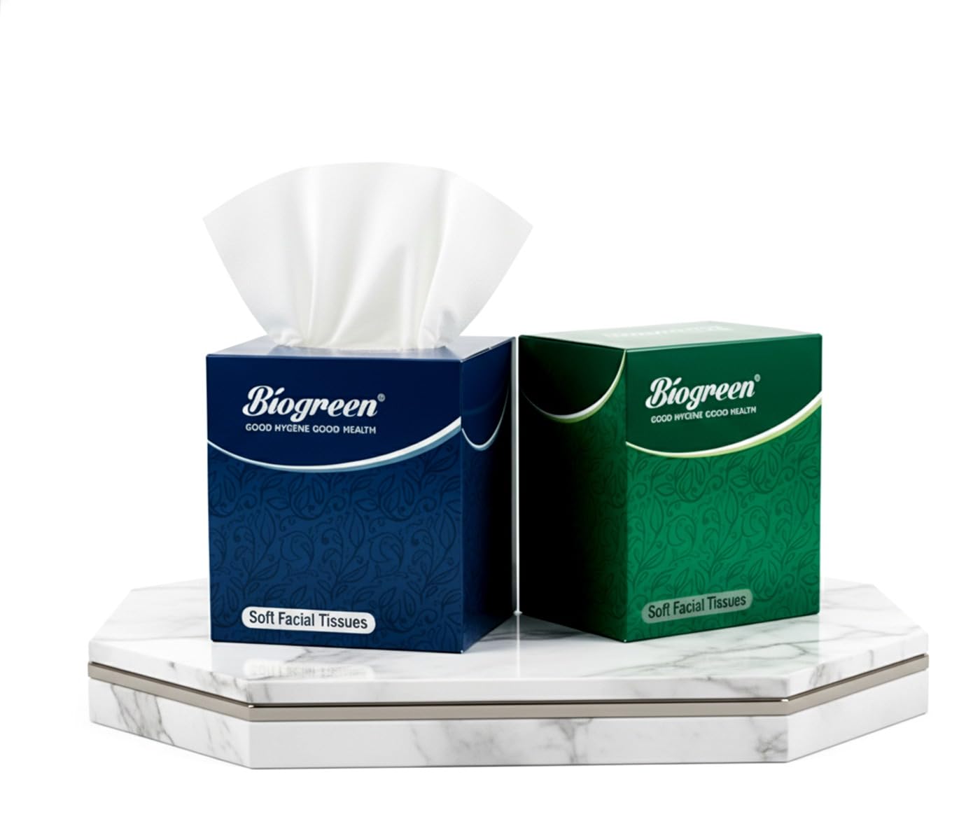 Biogreen Soft Facial/Face Tissues, 2 Ply 80 Pulls Each Box | Square facial tissue | Cube Facial Tissue (Box) For Car Glove (80 count (Pack of 2))