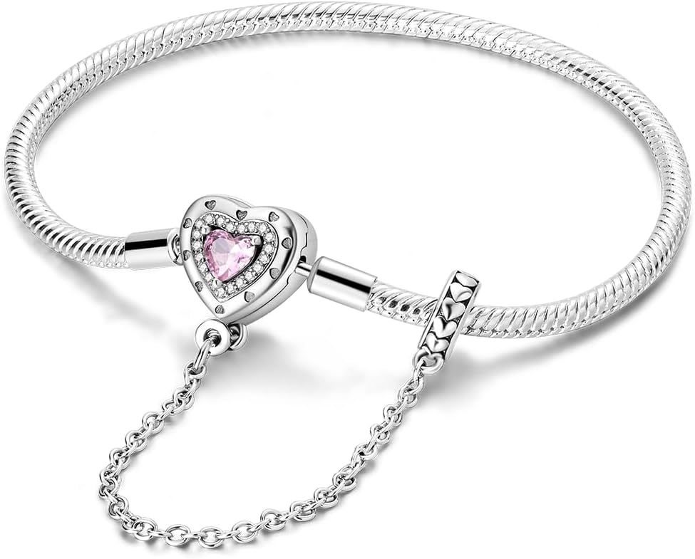 925 Sterling Silver Snake Chain Charm Bracelet Butterfly Heart Clover with 5A Cubic Zirconia Bracelets for Women
