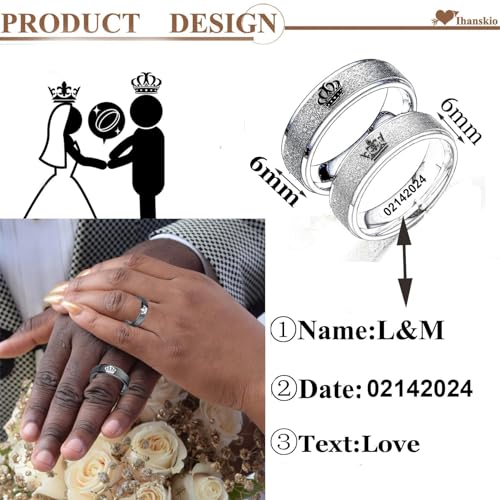 Customize Frosted Crown Couple Rings Matching Promise Ring Her King His Queen Engraved Matte Engagement Wedding Bands Anniversary Titanium Steel Black 6mm Personalized3