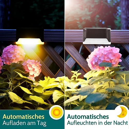 Solpex Luci solari per esterni, 12 pezzi, luci a LED impermeabili per scale esterne, gradini, recinzioni, cortili, patio, grondaia, sentiero, decorazione (nero, bianco caldo)