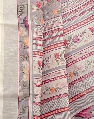 Image of SIRIL Women's Cotton Linen Printed Saree with Unstitched Blouse Piece