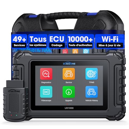 ICARZONE UR1000 Valise Diagnostic Auto Bluetooth, Diagnostic Voiture Multimarque pour Tous Les systèmes avec 10000+ Test d'Activation, 49 Services...