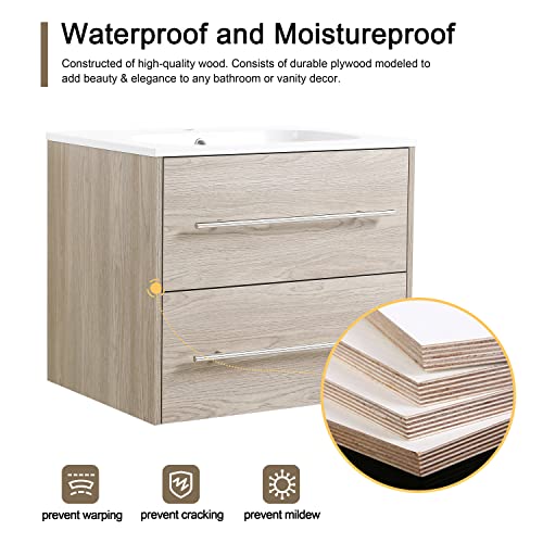 Malwee 24 Inch Floating Bathroom Vanity With Sink, 24 Inch Single Sink Wall Mounted Bathroom Vanity, With 2 Drawers And White Resin Basin Sink Top (Weo-049, 24''Wx18''D) #TOP5