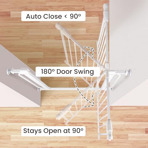 Peekabu Easy Walk-Thru Baby Safety Gate with Auto-Close/Hold-Open Features, Fits 29.1-33.8 Inch Wide Openings, Pressure Mount Kit, for Doorways Stairways Kitchen and Interior Corridor, White