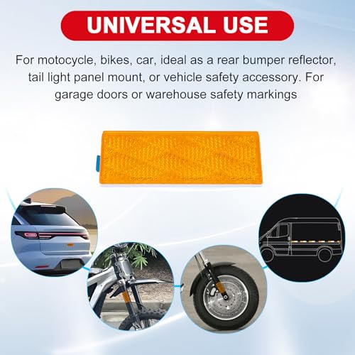 Image of 2pcs Rectangle Reflectors, High Reflectivity Stick On Safety Markers Yellow | Durable PVC plastic, 3M self-adhesive backing, high reflective widely apply for motorcycle, bike, garage doors vehicle safety