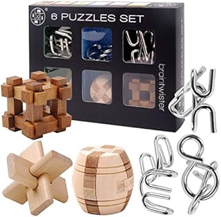 Pack of 6 Puzzle Games for Adults Children, 3D Metal Wooden Puzzle Patience Games Brainteaser Puzzle Set Advent Calendar 2022 Toy Thinking Game Logic Games Advent Calendar Contents