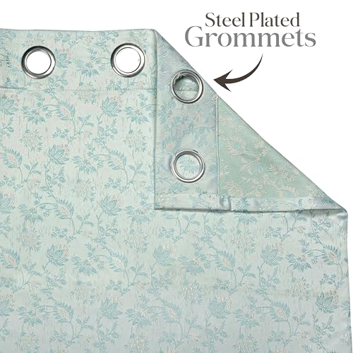 Image of Yellow Weaves 2 Pcs Jacquard Botanical Eyelet Long Door Curtain - Perfect for Home, Office, Bedroom, Living Room & Balcony - 7 Feet (Sky Blue)