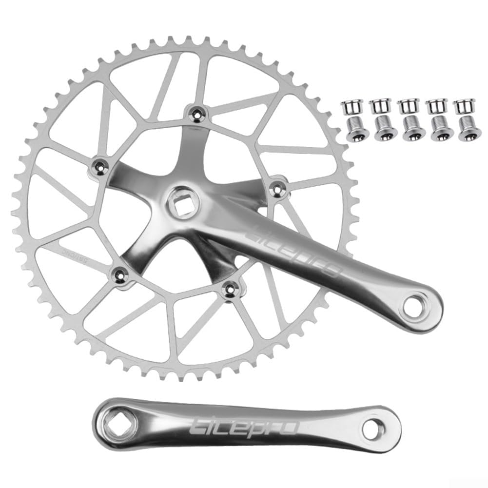 Aluminum Alloy Bike Crankset Set 130BCD 170mm Chainring Bicycle Crank 50/52/54/56/58T With Ultralight Hollow Design Compatible With 9/10/11 Speed Chains(silver crank+52T)