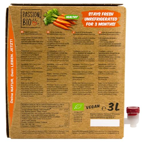 Bio Karottensaft, 3 Liter – 100% Karottensaft, milchsauer vergoren – in Deutschland abgefüllt – natürlicher Geschmack – kein zugesetzter Zucker (lt. Gesetz), enthält von Natur aus Zucker