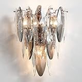 Wall Sconces, European Wall Light Nordic Modern Fashion Conce Wall Lamp with Smoky Gray Crystal Shade Brass Bracket Socket Wall Light 3-Lights Indoor Decorative Fixture for Living Room Lighting Bedsi