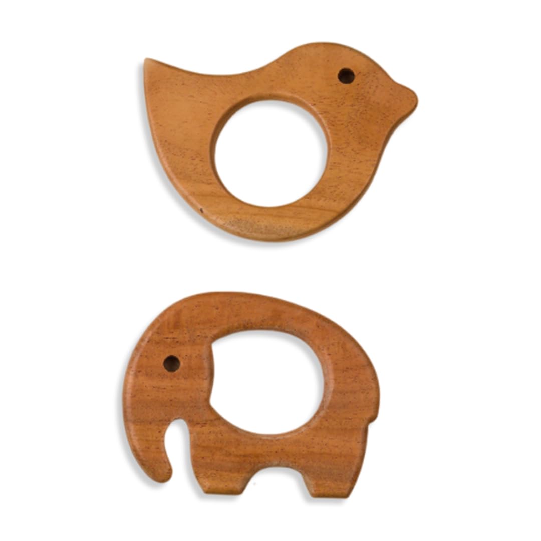 Brainytots Baby Neem Wood Teethers Set | BIS Certified | Organic Neem Teethers for Babies | Immunity-Boosting & Digestion-Aiding | Easy to Hold & Chew | Safe, Non-Toxic, Eco-Friendly | Dove & Elephant Shapes