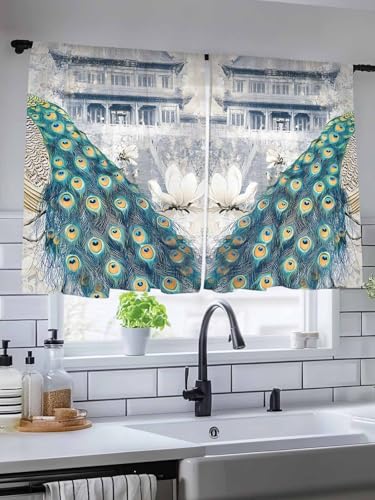 Elegant Peacock Sheer Curtains for Living Room Bedroom Vintage Attic