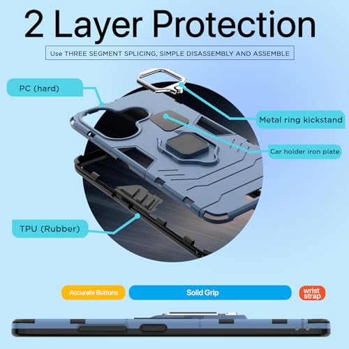 Image of Pikkme D5 Tough Armor Back Cover | 360 Protection Case | Ring Holder Stand Bumper Case for Realme GT 6T 5G / GT Neo 6 SE 5G (Blue)