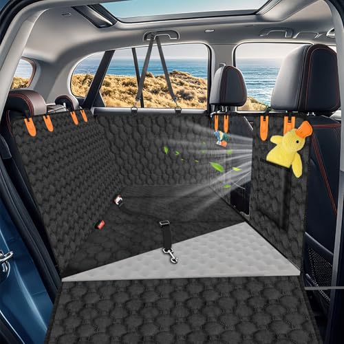 INSMEER Dog Car Seat Cover for Back Seat, 2-in-1 Detachable Hard Bottom & Thick Soft Foam. Scratchproof, Machine-Washable and Easy to Clean with Pet Safety Belts, Universal Fit for Cars/SUVs