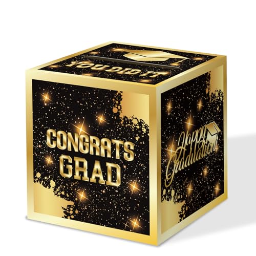 Image of Graduation Congrats Card Box, 2026 Graduation Party Decorations, Graduation Party Decorations Graduation Money Card Boxes Holder Graduation Gift Party Favors Decor Party Supplies (Gold)