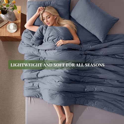 Image of Full Size Comforter Set, Comforters Full Size Luxury Ultra-Soft Jersey Knit Bedding Set, Blue Lightweight Down Alternative Bed Comforter for All Season, 3 Piece Bedding Set