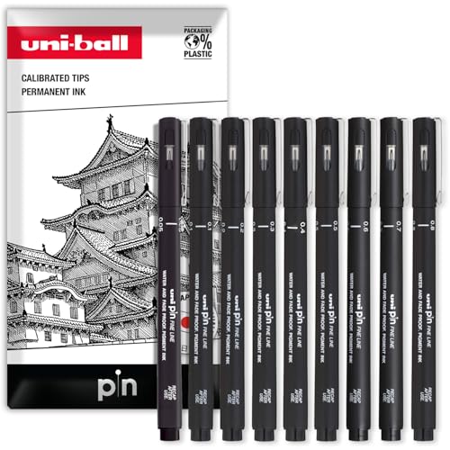 Uni Pin Fineliner Drawing Pen - Complete Set of 9 Grades - Black Ink
