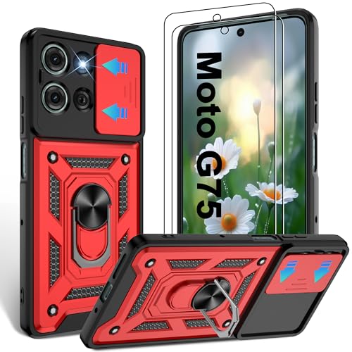 Coque Motorola G75 5G Jshru rouge antichoc avec béquille intégrée et film