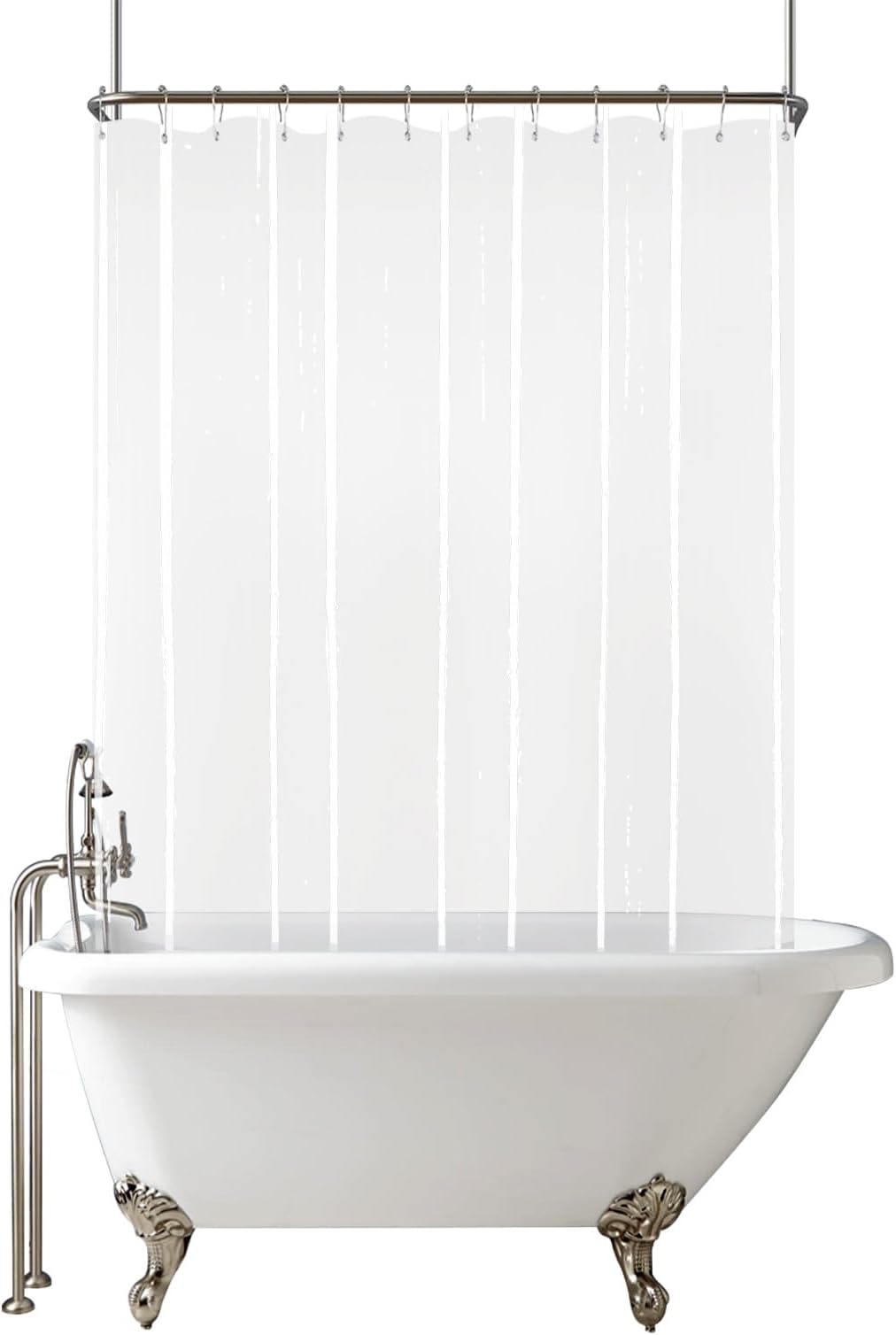 Clawfoot Tub Clear Shower Curtain or Liner 180x70 Inch Wrap Around Shower Liner with 6 Magnets Waterproof Peva Plastic Shower Curtain Sets 32 Metal Hooks Included