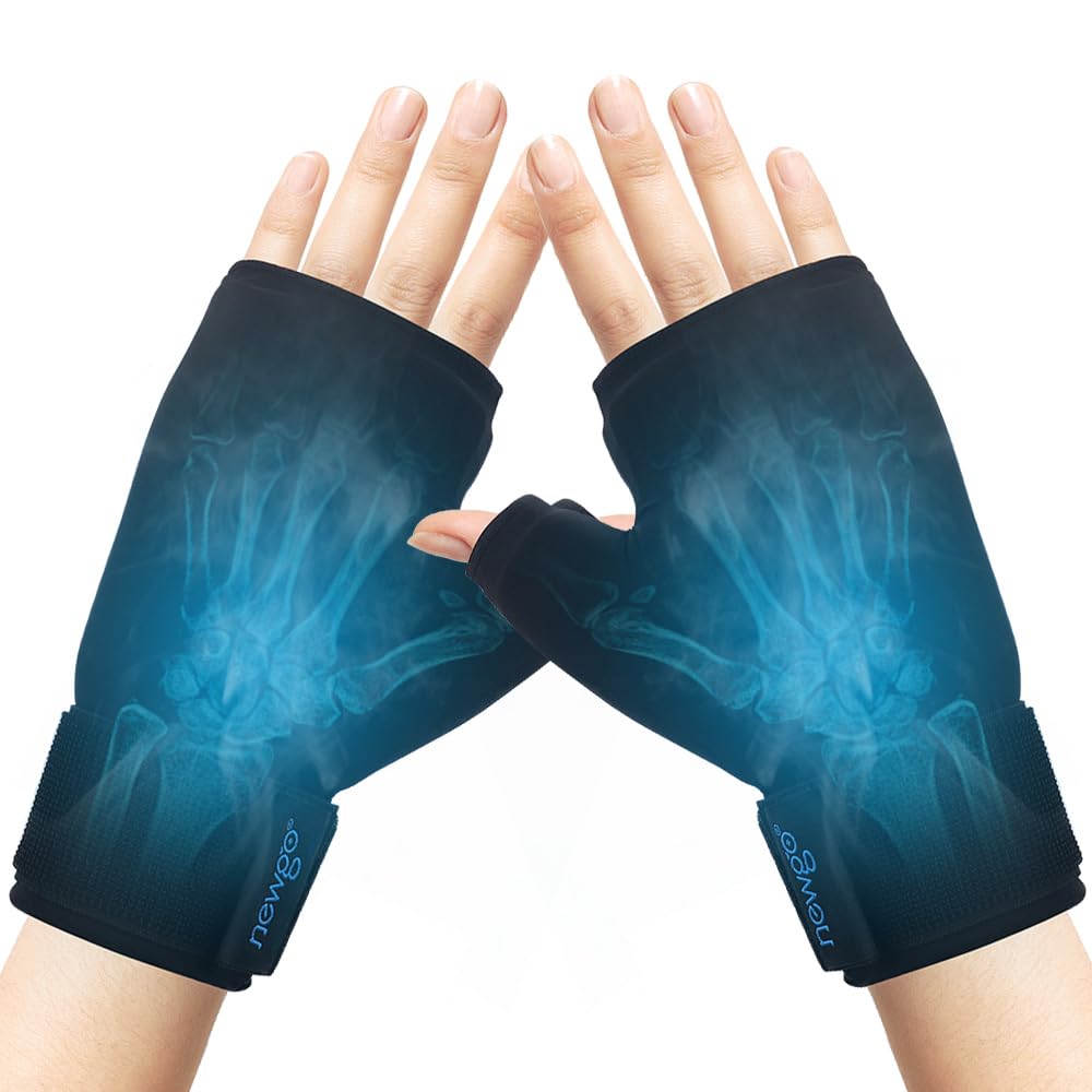 NEWGO Gel Gloves Cooling Gloves Cold & Heat Therapy for Hands, Fingers for Chemo Therapy, Rheumatism, Pack of 2 (Black)