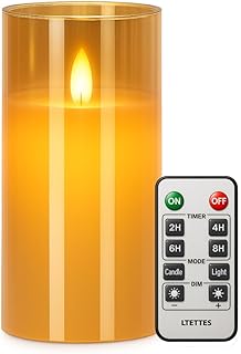 Flameless LED Candles AA Battery Powered with Gold Acrylic Glass with Remote Controller and Timer for Home Festival Wedding Decor (3" D x 6" H) Pack of 1 Price in India