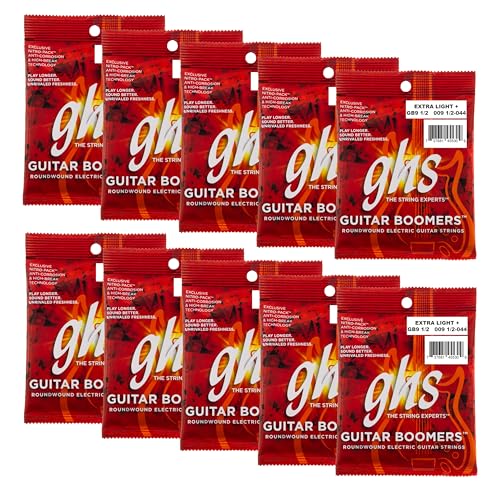 Image of GHS Strings, GB9 1 /2 Boomers, Nickel Plated Steel Electric Guitar Strings, Legendary Strength, Consistent Intonation, Long Lasting Brightness, Tone & Sustain. 6-String Guitar 9.5-44 XLT+ Gauge 10 Pack