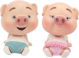 HOMSFOU 4 Peças Enfeites De Porco Balançando A Cabeça Estatuetas De Bolo De Casamento Estatuetas De Bolo De Casal Boneca Balançando A Cabeça Enfeite De Carro Decoração De Carro