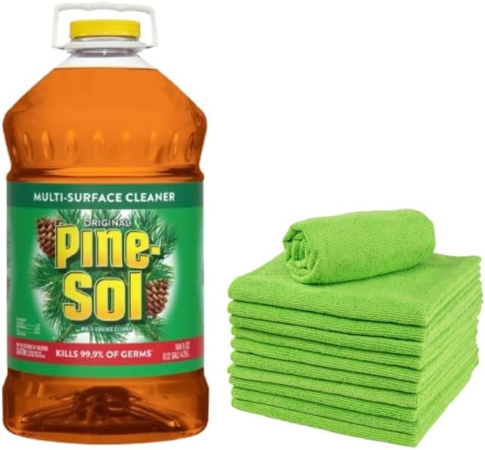 Limpiador multiusos All Original Pine Botella de 144 onzas, más paquete de 2 paños de microfibra Midwest GRATIS, 144 onzas líquidas en total.