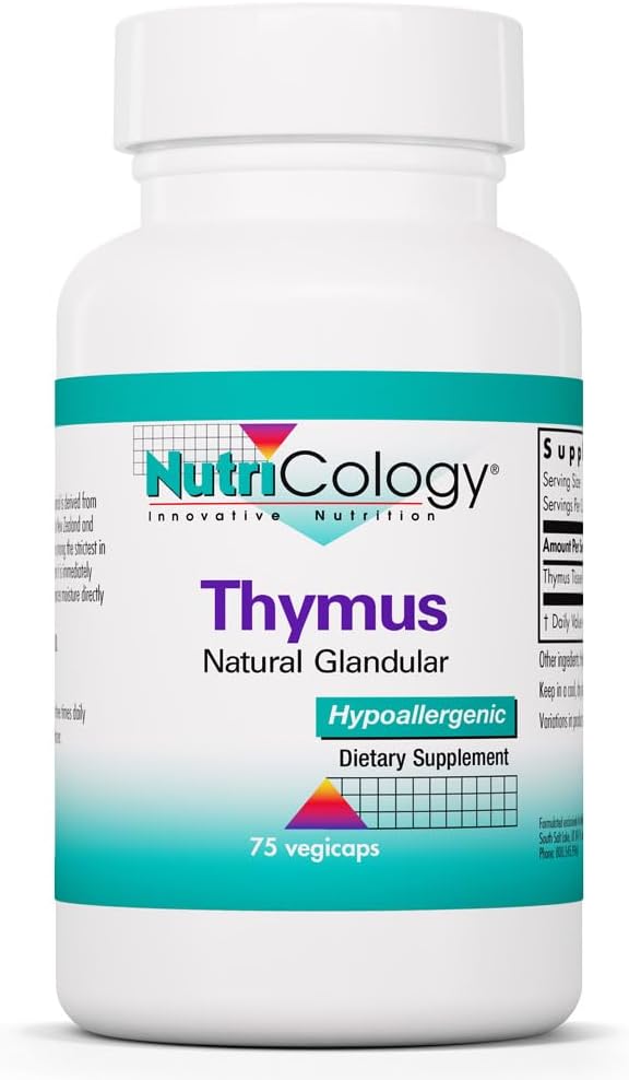 Nutricology Thymus Supplement - Thymus Tissue, Glandular Extract, 1000mg Raw Glandular, Ovine, Lyophilized, Hypoallergenic - 75 Count