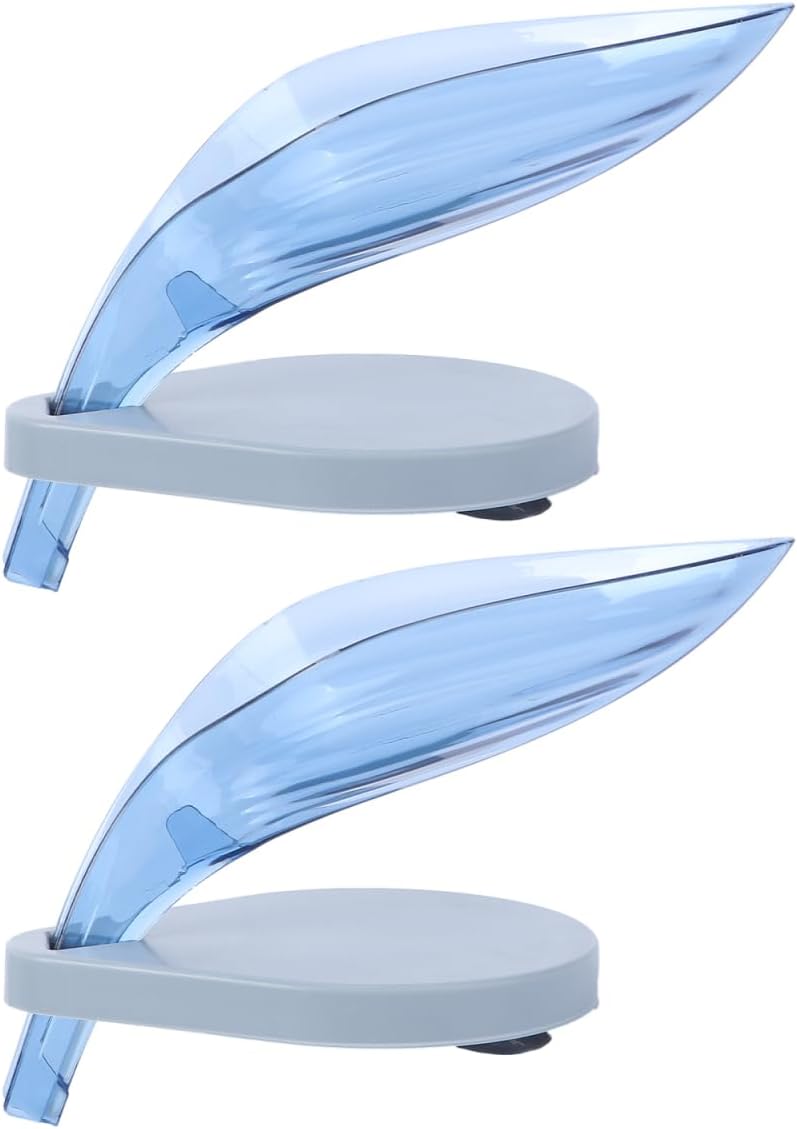 Alipis Soap Holder Soap Dish Leaf Shape Suction Cup Draining Rack Blue 12x11.5x9cm 2pcs Creative Bathroom Kitchen