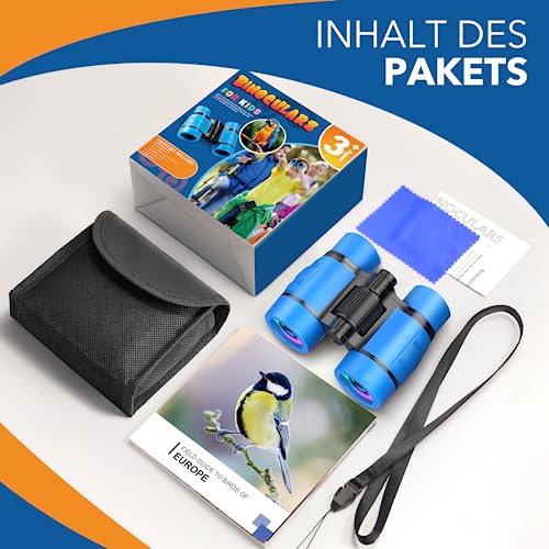 HappyKidsClub Fernglas für Kinder ab 3-8 7Jahre, Spielzeug & Geschenke für Jungen und Mädchen, Entdecker Set für Kinder - Vogelbeobachtung, Jagen, Wandern (Blau)