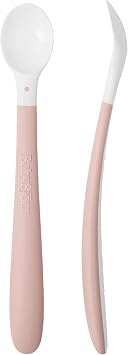BabyBjorn Feeding Spoon, 2-Pack, Powder Pink Includes Baby Plate, Baby Fork, Baby Spoon, and Baby Cup Dishwasher Safe Toddler Feeding Set for self-Feeding or Baby-led Weaning
