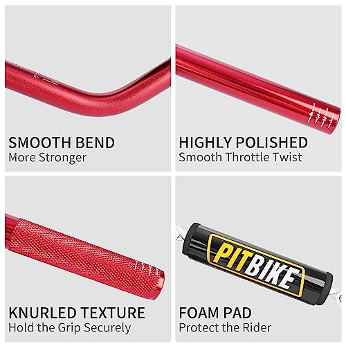 Image of Handlebars 7 /8 Inch for Motorcycle,RUTU Upgraded Universal Dirt Bike Handle Bar with Crossbar Pad Mid-Rise Mini Bike Pit Bike Handlebar for Motocross ATV Quad - Red