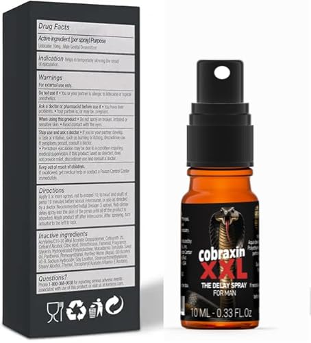 COBRAXIN XXL Men’s Delay Spray – Extra Strength Desensitizing Spray – Long Lasting, Alcohol-Free – 10 ml (10 ml)