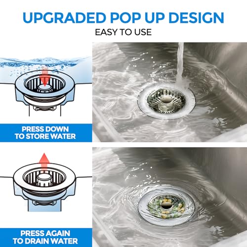 Image of zaa Kitchen Sink Drain Strainer - Kitchen Sink Stopper, 304 Stainless Steel Sink Drain Stopper, Sink Protector for Kitchen with Anti-Clog Filter, Fit US Standard 3-1 /2'' Sink Drain Hole, Nickel