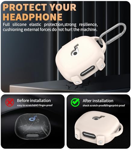 Image of for[Newest Secure Lock]Soundcore Sport X20 Case Cover, Soft Silicone Protective Scratch Resistant Logo Visible Design Cover for Soundcore Sport X20 by Anker Charging Case with Carabiner-Apricot