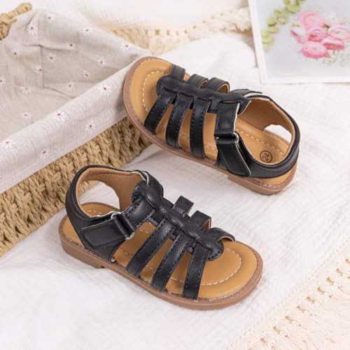 Image of Toddler Girls Sandals Slip-On Open Toe Sandals Little Kid Non-Slip Soft Rubber Sole Princess Flat Shoes