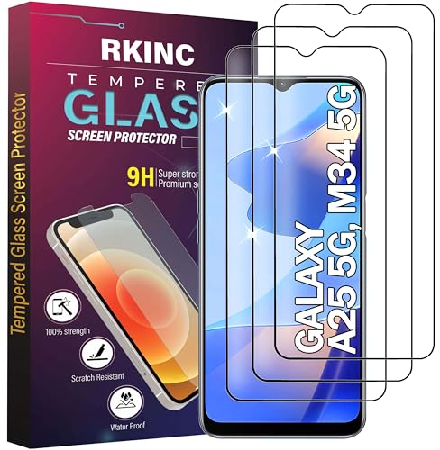 RKINC Screen Protector [3-Pack] for Samsung Galaxy A25 5G, Tempered Glass Film Screen Protector, 0.33mm [LifetimeWarranty][Bubble-Free][Anti-Scratch][Anti-Shatter]