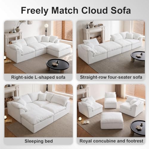 Image of Cloud Couch Sectional for Living Room, Modular L Shaped Boneless Sofa with Chaise, Compressed No Assembly Couch, Deep Seat Chenille Upholstered Convertible Sofa Bed (Snow White)