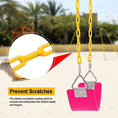 Swing Set, Agptek Swing Seat With 66 Inch Anti-Rust Chains Thermoplastic Coated, Support 250Lb, Swing Seat Cushion Accessories Replacement With Snap Hooks For Outdoors, Playground, Jungle & Gym, Pink #TOP3