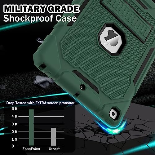 Image of ZoneFoker Case for iPad 9th /8th /7th Generation 2021 /2020 /2019(10.2 inch), Heavy Duty Military Grade Shockproof Rugged Protective 10.2 inch Cover with Built-in Stand for iPad 9 8 7 Gen (DeepGreen+Black)