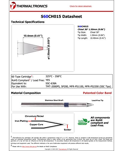 Image of Thermaltronics S60CH015 Chisel 30deg 1.50mm (0.06in) interchangeable for Metcal SSC-638A