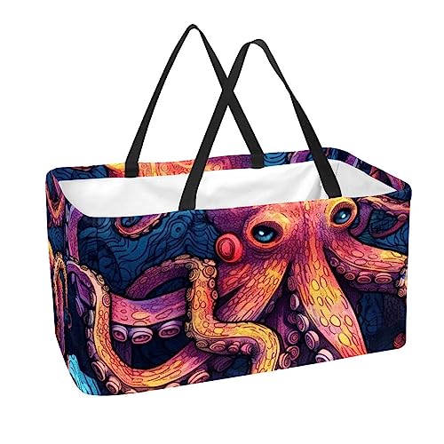 Sac d'épicerie grand panier de rangement pliable lavable pieuvre sous-marine