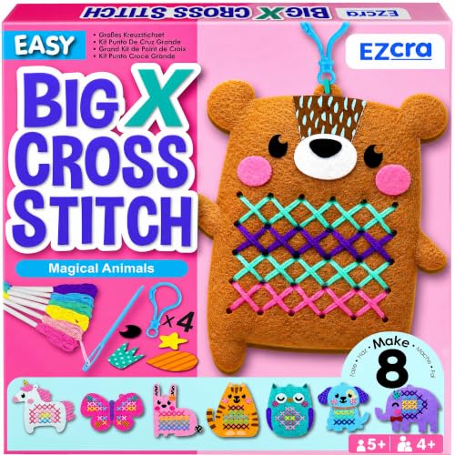 EZCRA Kit Point de Croix Enfant 5-8 Ans - 10 Projets Animaux