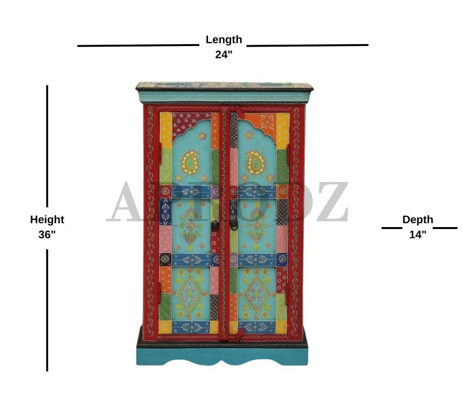 Image of APRODZ Wooden Handpainted Storage Cabinet for Home (Multicolor)
