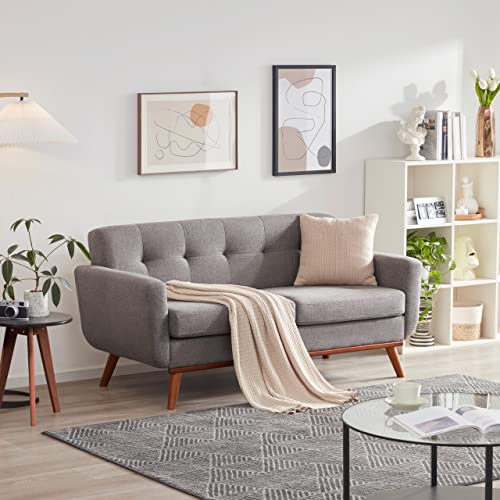 Kingfun Tbfit 65" W Loveseat Sofa, Mid Century Modern Decor Love Seat Couches For Living Room, Button Tufted Upholstered Love Seats Furniture, Solid And Easy To Install Small Couch For Bedroom, Grey #TOP2