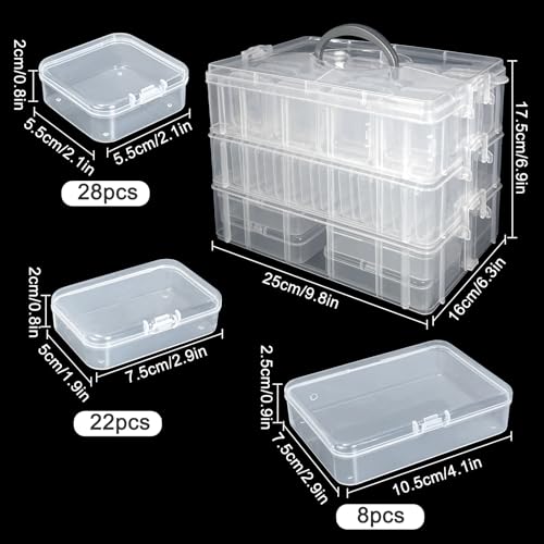 Image of Guyuyii 58 Pcs Transparent Bead Organizer with Portable Handle and Labels | 3-Tier Bead Organizers and Storage for Craft Supplies, Jewelry Making, Diamond Painting, Earrings, Sewing